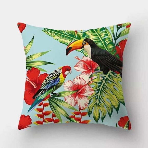 Set of 4 Tropical Birds Indoor/Outdoor Throw Pillow Covers 18x18 - Picture 2 of 2